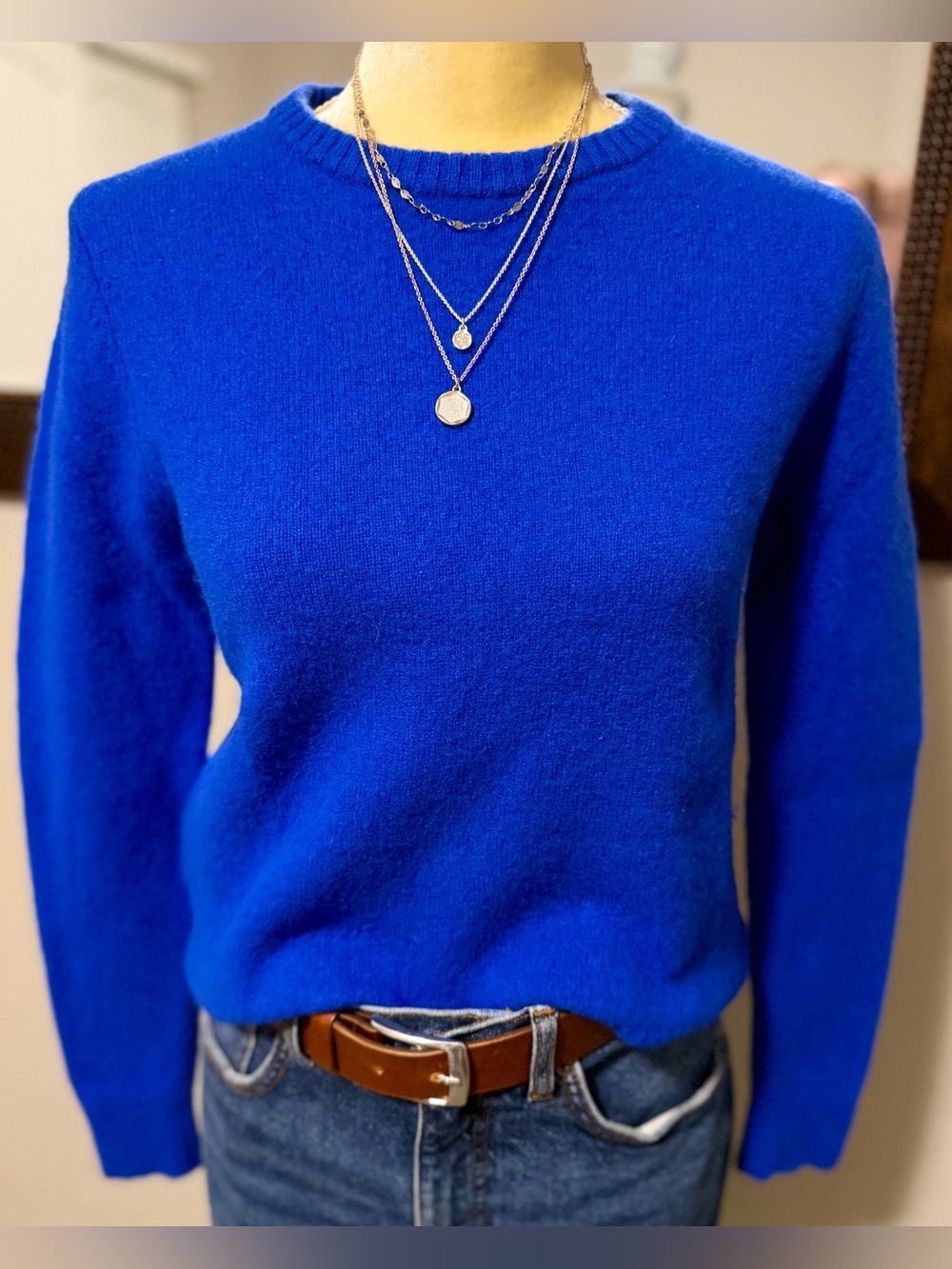 L.L.Bean Signature Merino Wool Sweater Women's Med Blue Crewneck Capsule Classic